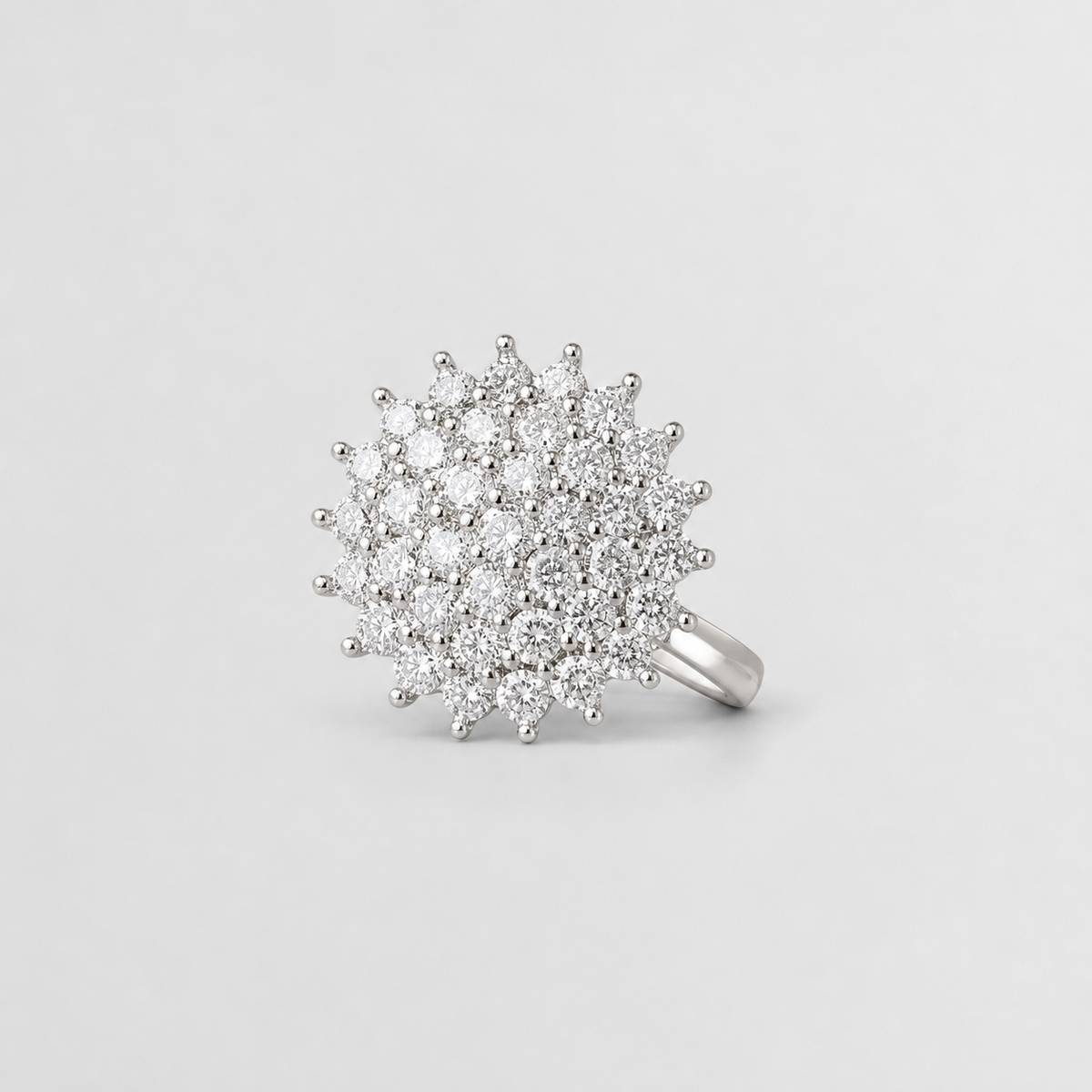 Crystals Cluster Halo Statement Ring on light gray background