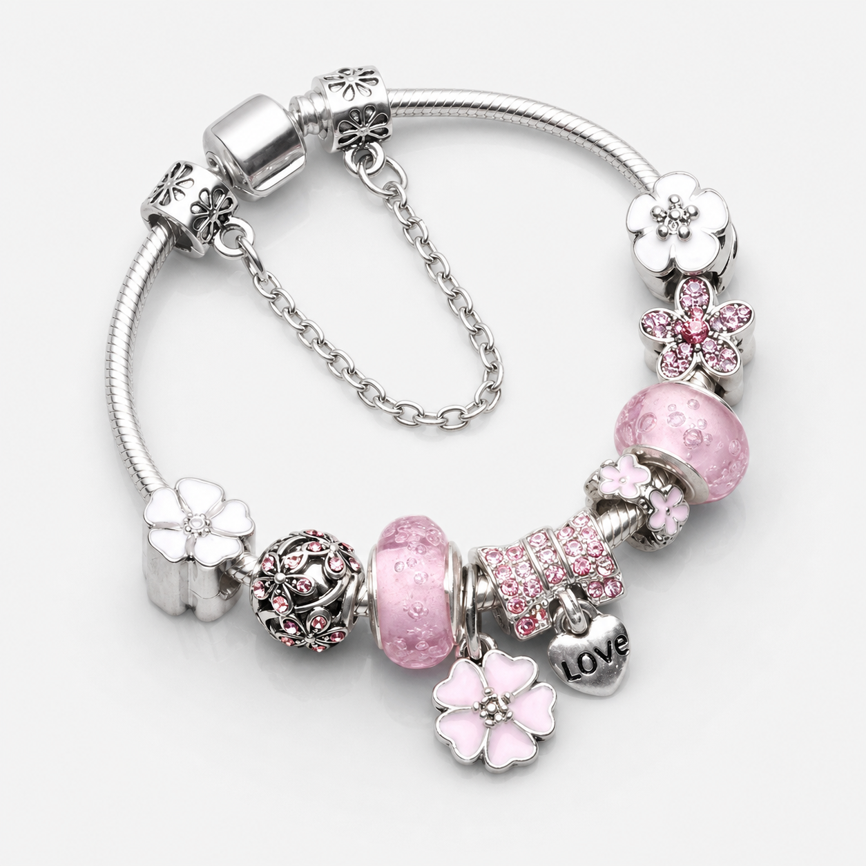 Elegant Pink Vintage Silver Bracelet