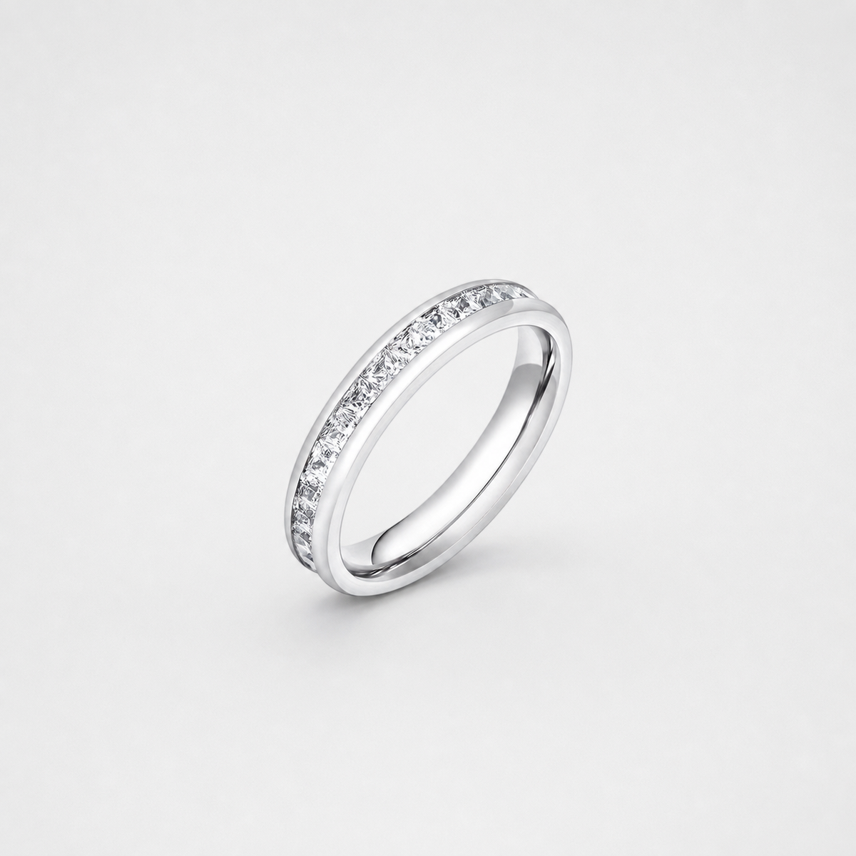 Princess Channel Titanium Band on light gray studio background