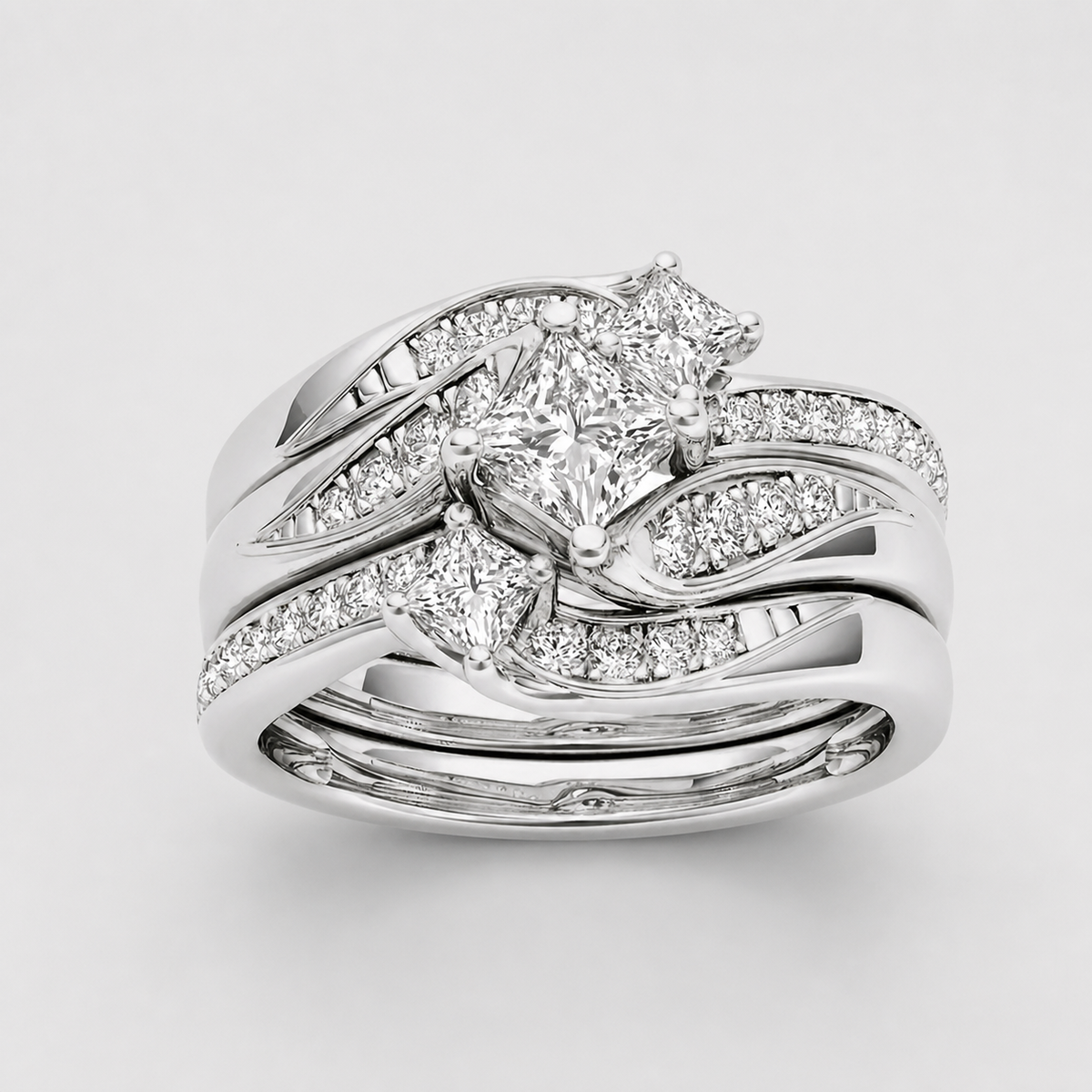 Princess Cluster Ring Set – centered light gray studio product photo