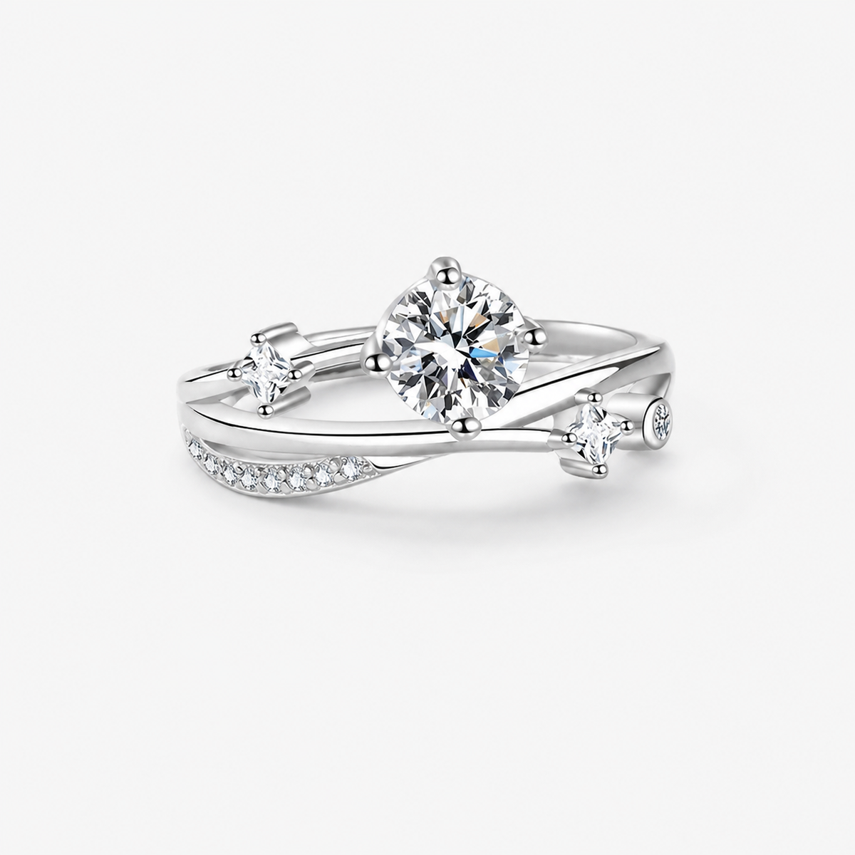 Round Crossover Crystal Statement Ring – centered studio product photo