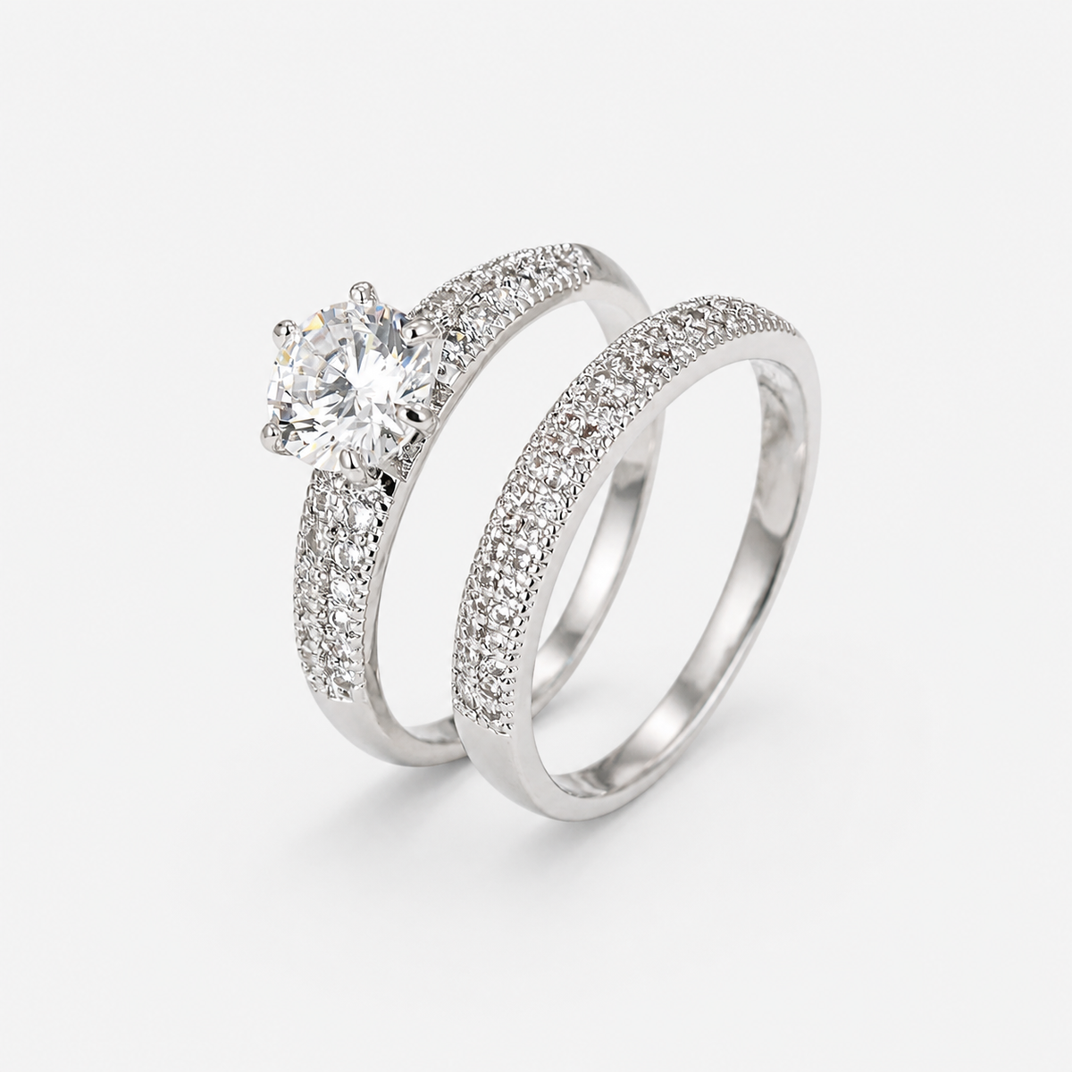 Round Pavé Ring Set – centered studio product photo