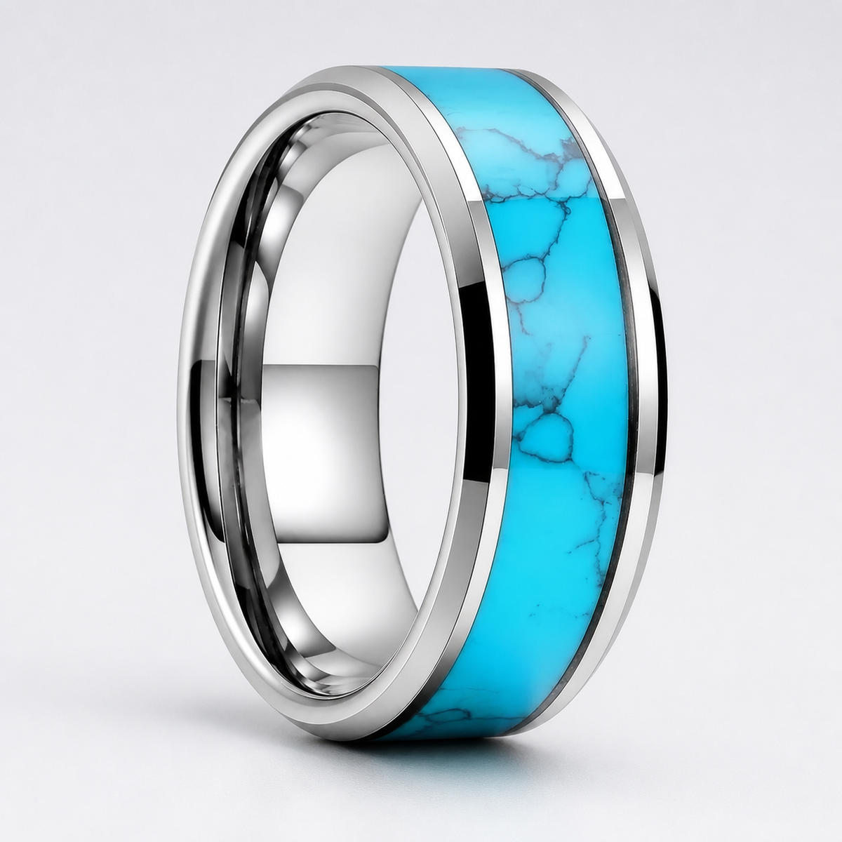 Turquoise Silver Inlaid Stone Ring studio product photo