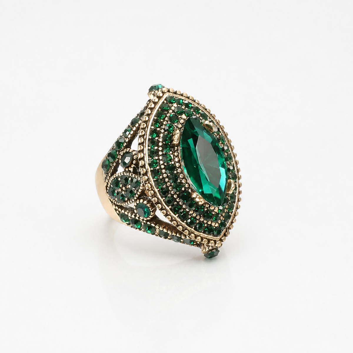 Vintage Golden Marquis Crystal Ring studio product photo