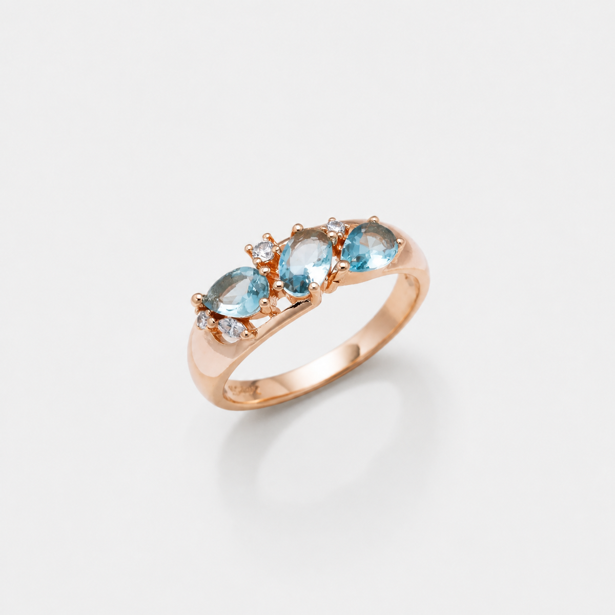 Vintage Rose Gold Blue Zircon Ring studio product photo