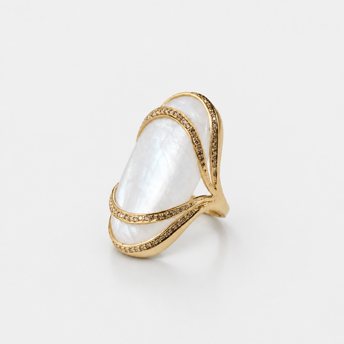 Vintage White Opal Golden Ring – centered studio product photo